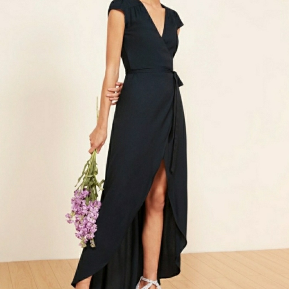Reformation Navy Blue Chamomile Wrap Dress XS
